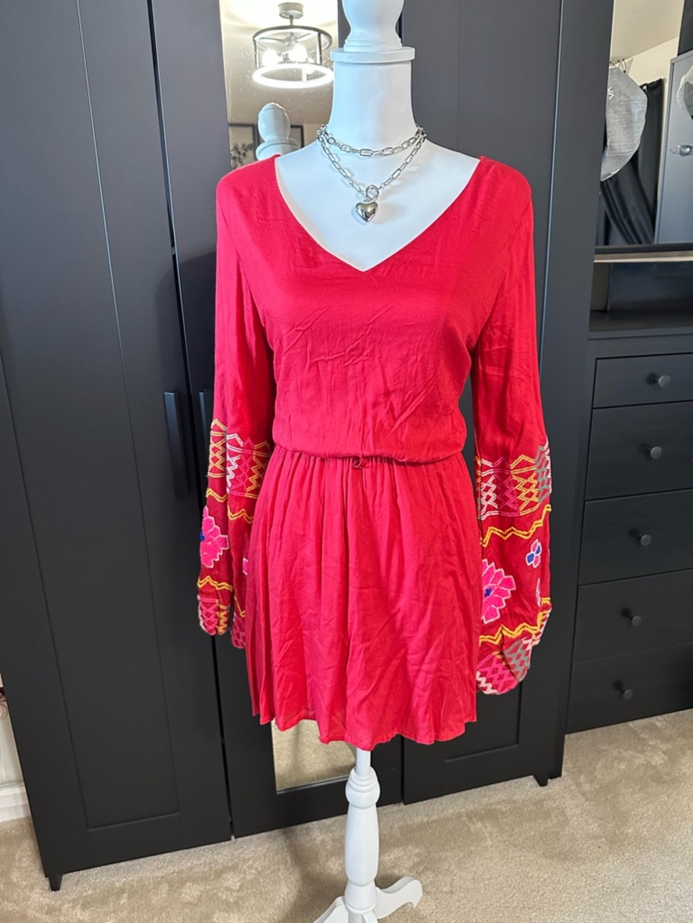 Judith March Gypsy Embroidered Bell Sleeve Dress Size S